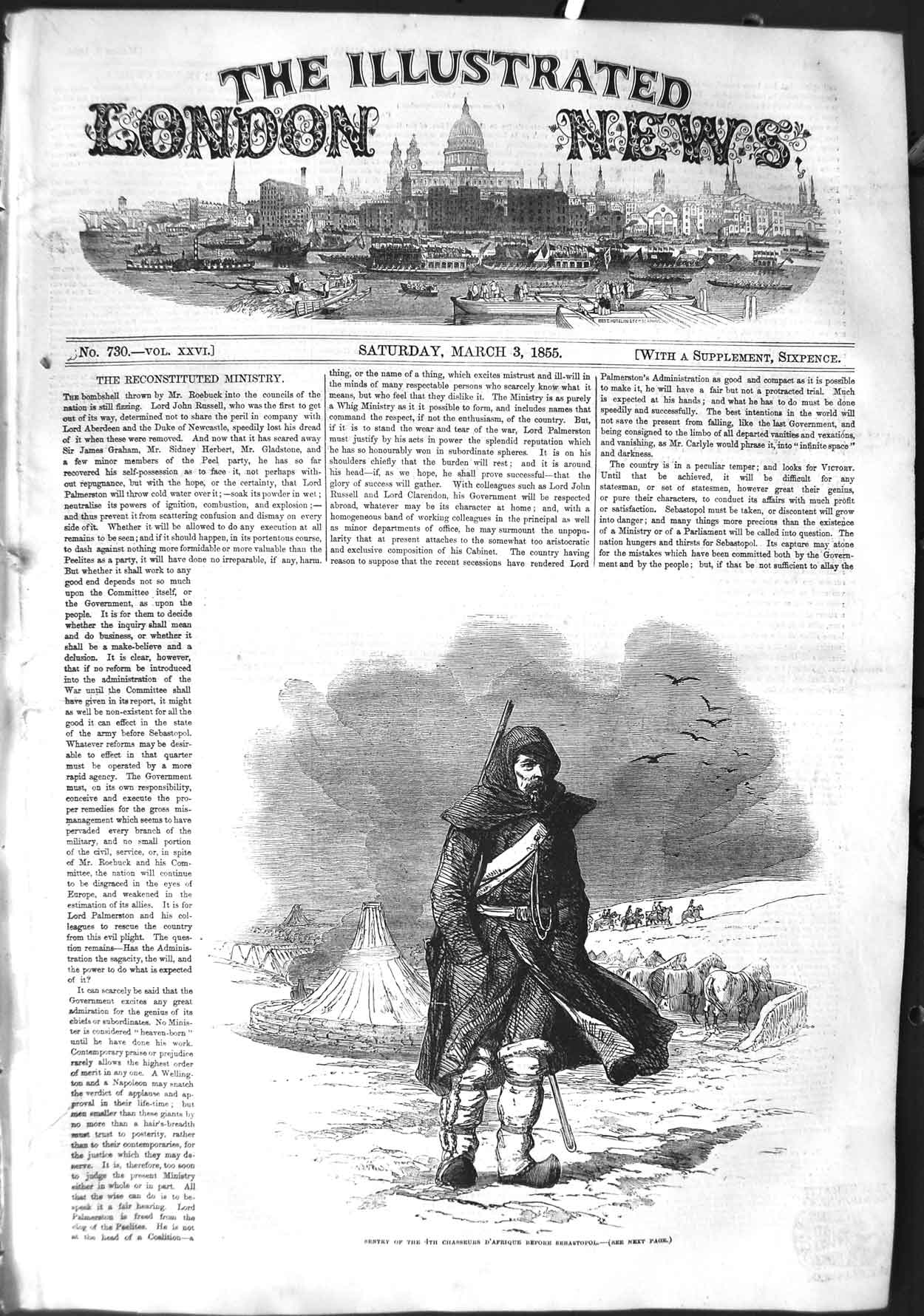 Original Old Antique Print 1855 Sentry Chasseurs D'Afrique Sebastopol War 19th