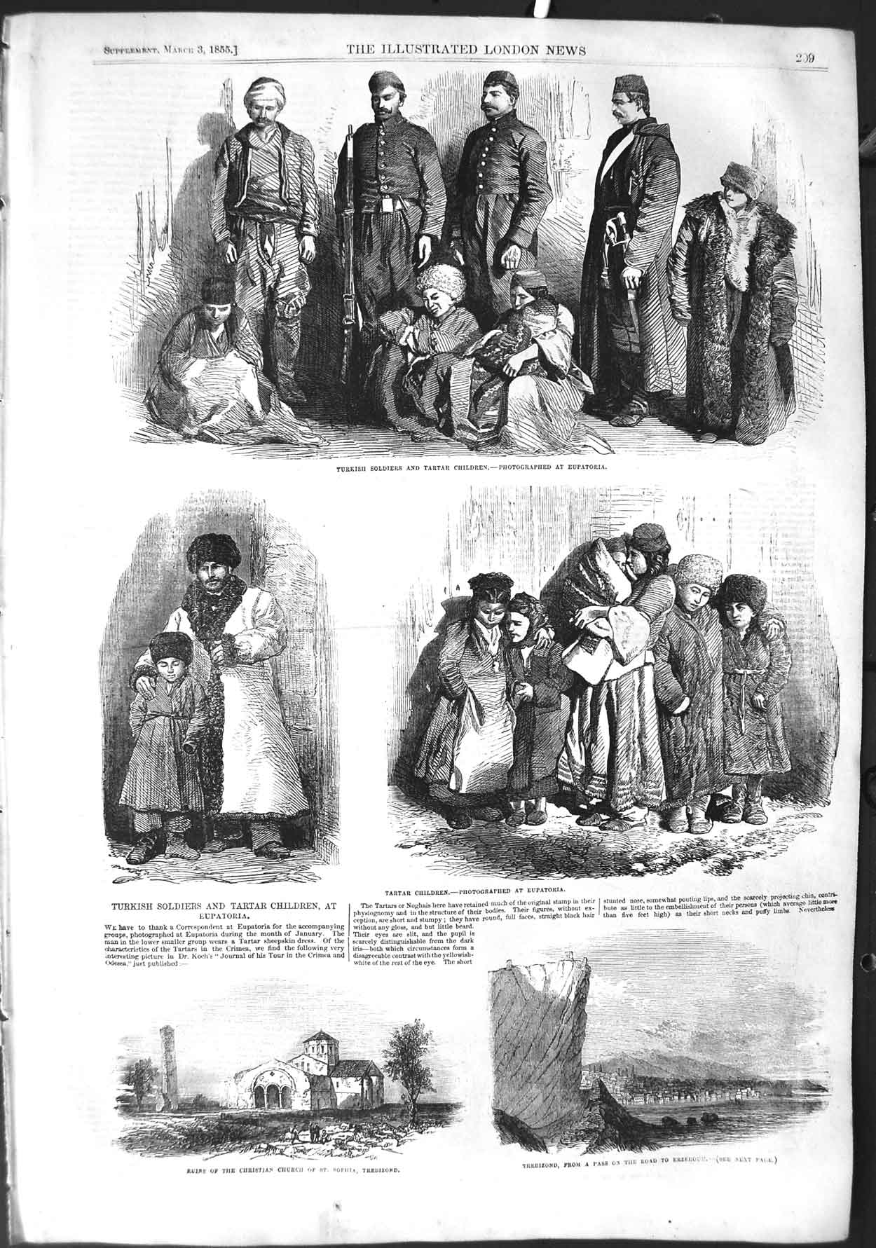 Original Old Antique Print 1855 Turkish Siers Tartar Children Church Trebizond