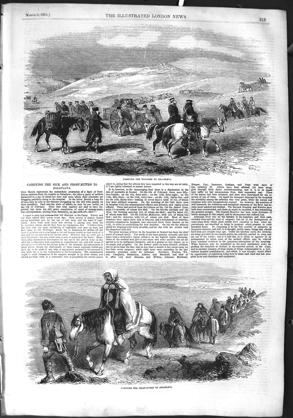 Original Old Antique Print 1855 Sick Wounded War Siers Balaclava Frost-Bitten