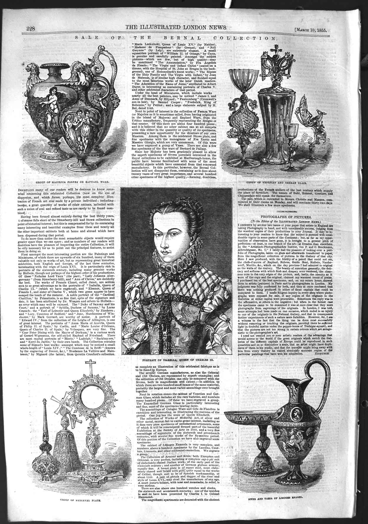 Original Old Antique Print 1855 Bernal Collection Glass Enamel Queen Isabella