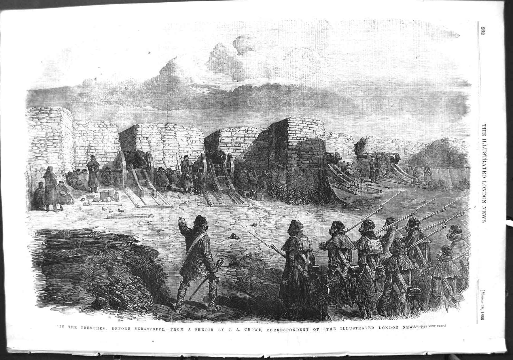 Original Old Antique Print 1855 Siers Trenches War Sebastopol Crowe Victorian