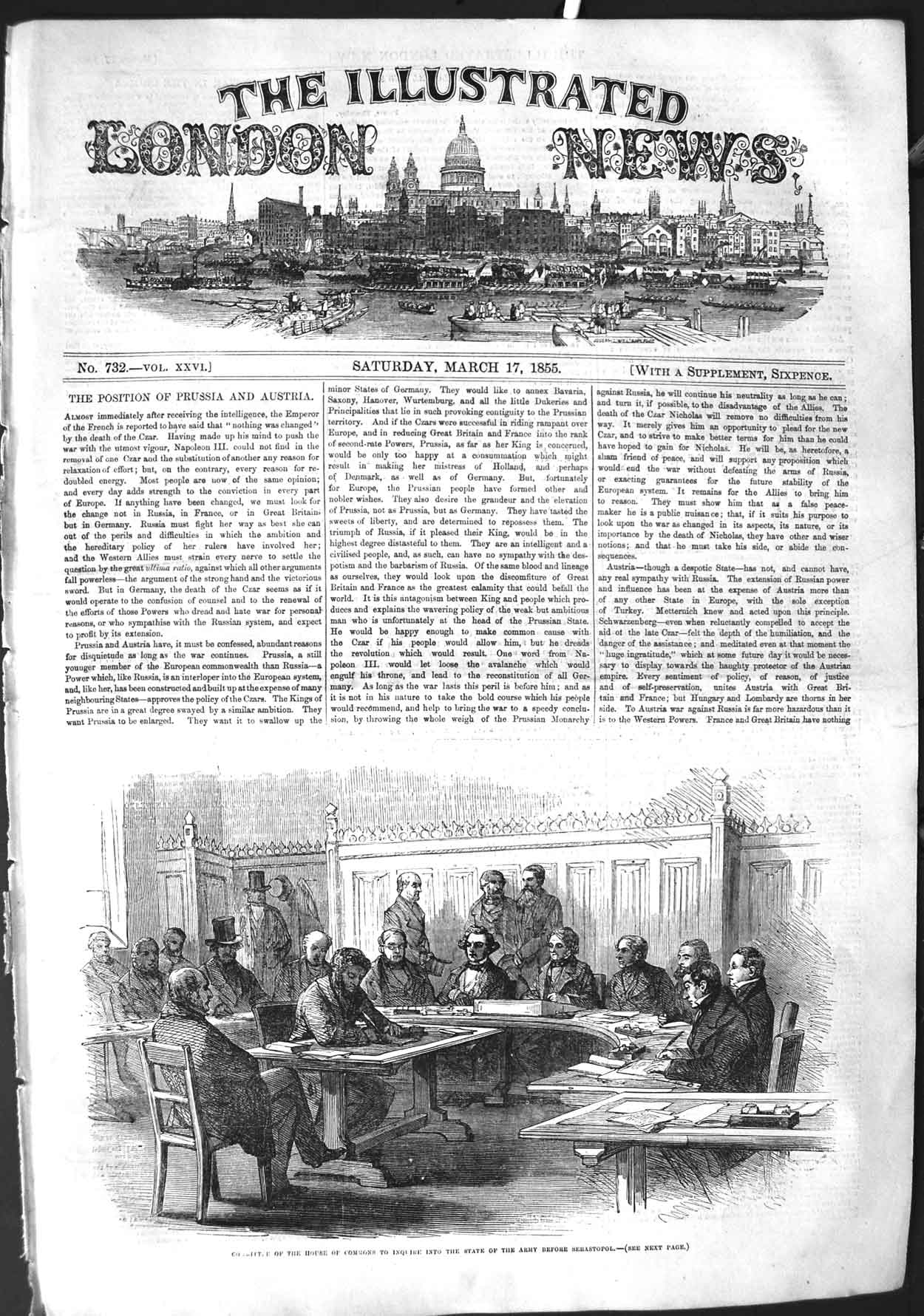 Original Old Antique Print 1855 Committee House Commons Army Sebastopol War