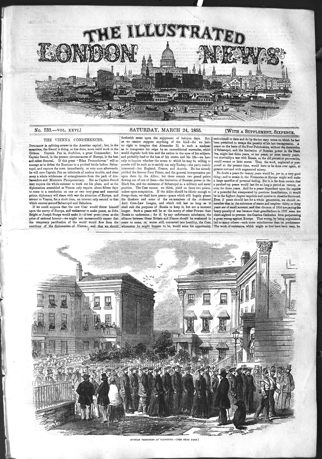 Original Old Antique Print 1855 Russian Prisoners Plymouth War England Siers