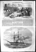 Original Old Antique Print 1855 Wiltshire Militia Portsmouth War Ship Victorian