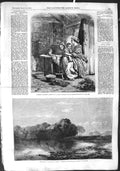 Original Old Antique Print 1855 National Institution Fine Art Lake Trees Family