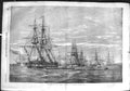 Original Old Antique Print 1855 War Ships Scene Departure Flying Squadron 19th