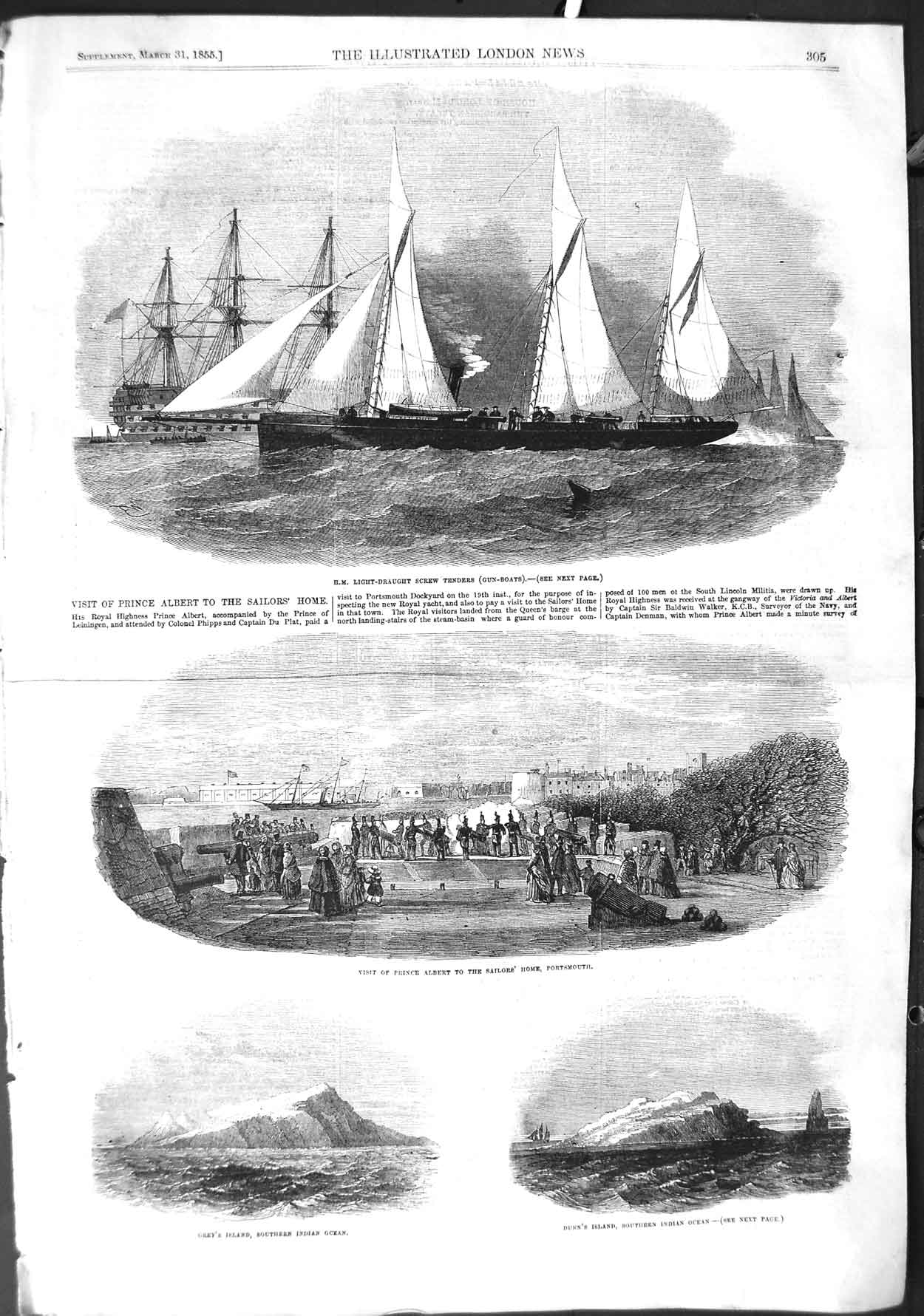Old Antique Print 1855 Tenders Ships Prince Albert Portsmouth Grey'S Dunn 19th