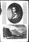 Old Antique Print 1855 Queen Sardinia Bear Rock Maddalena Strait Sardinia 19th