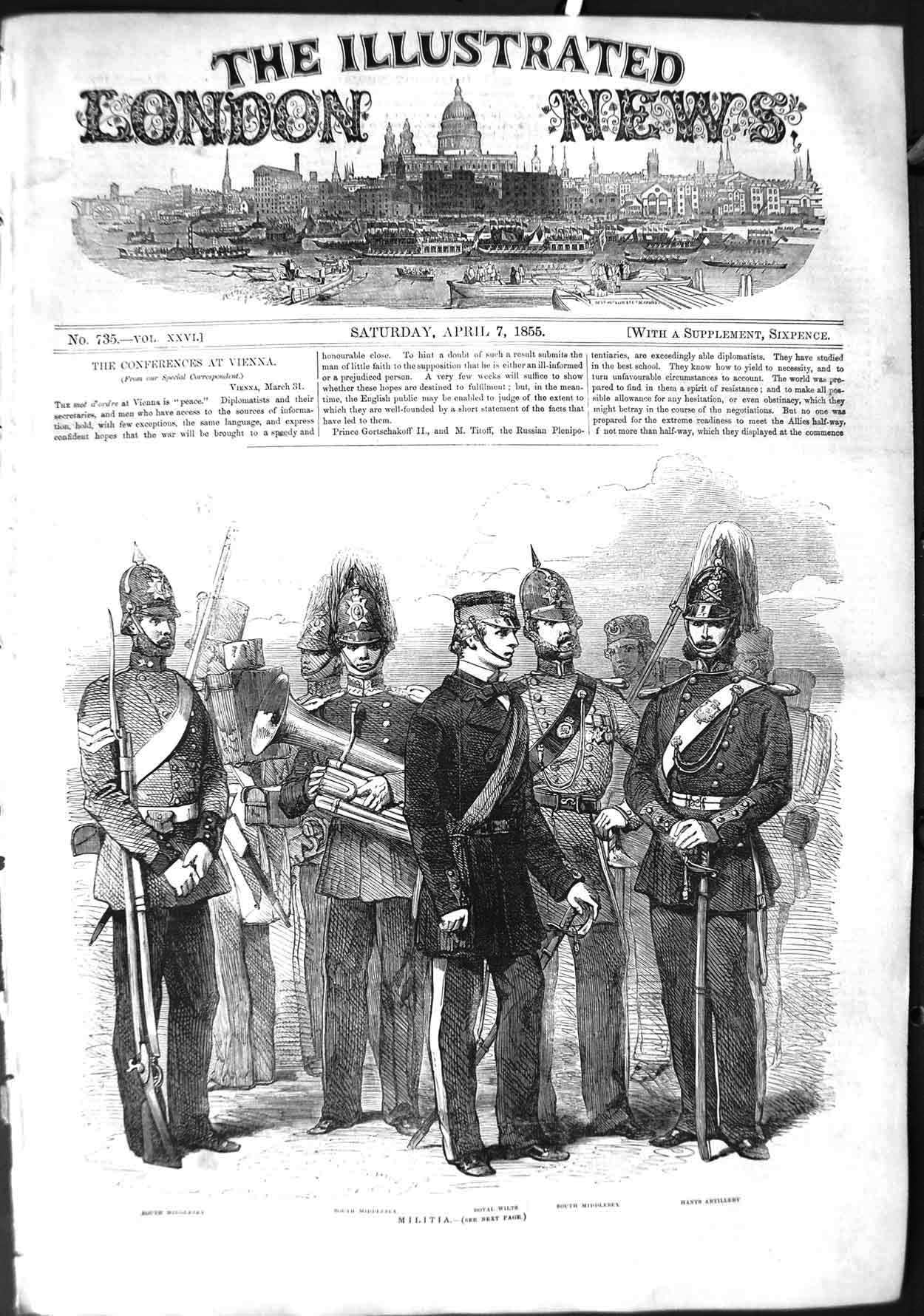 Old Antique Print 1855 Militia War South Middlesex Royal Wilts Artillery 19th