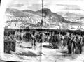 Original Old Antique Print 1855 Sunday Service Camp Balaclava Guards Siers War