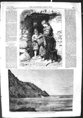 Original Old Antique Print 1855 Sea Waves Caswell Three Cliffs Bay Family Cabin