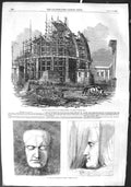 Old Antique Print 1855 Reading-Room British Museum Wax Cast Face Napoleon 19th
