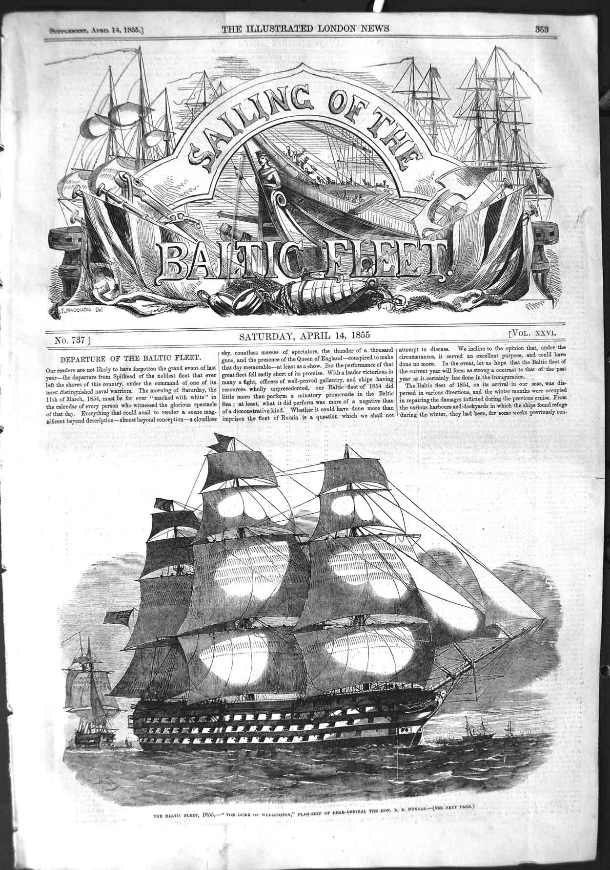 Old Antique Print 1855 Baltic Fleet Ships Duke Wellington Admiral Dundas 19th