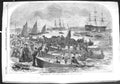 Old Antique Print 1855 Women Leaving Hard Portsea Baltic Fleet Ships War 19th