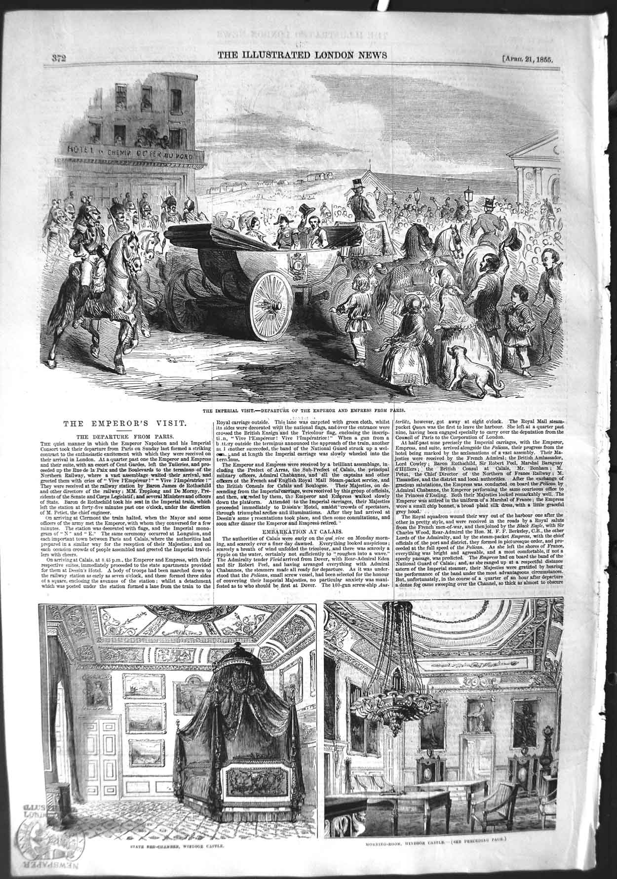 Original Old Antique Print 1855 Emperor Paris France Windsor Castle Bed-Chamber
