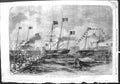 Original Old Antique Print 1855 Pelican Steam Ship Dover England Flags Boats