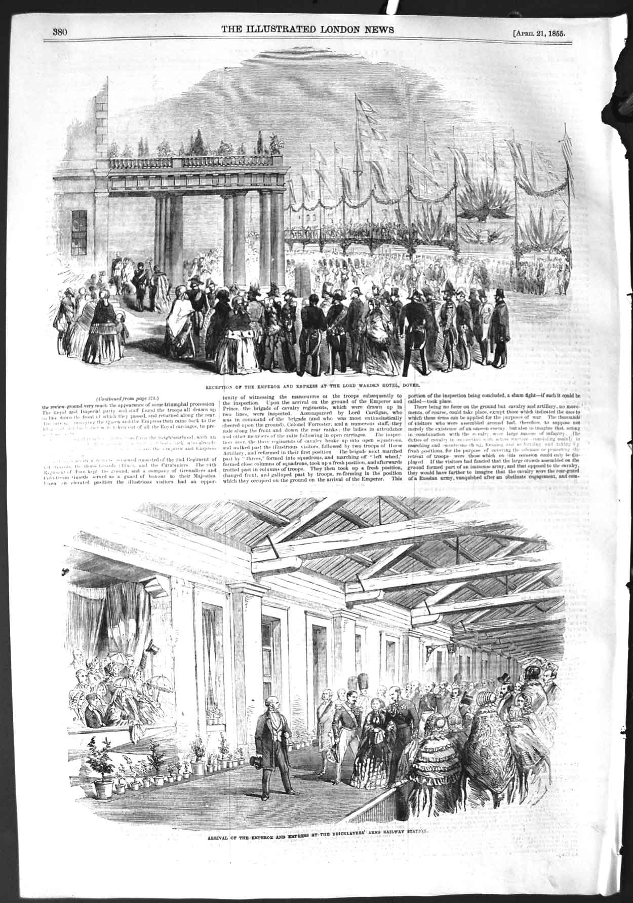 Original Old Antique Print 1855 Emperor Warden Hotel Dover Bricklayers 19th
