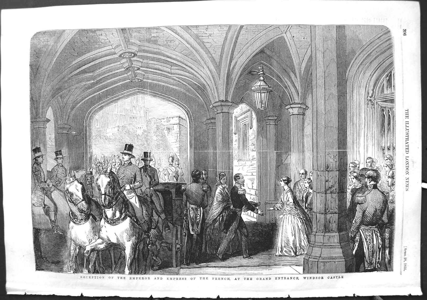 Old Antique Print 1855 Reception Emperor French Entrance Windsor Castle 19th