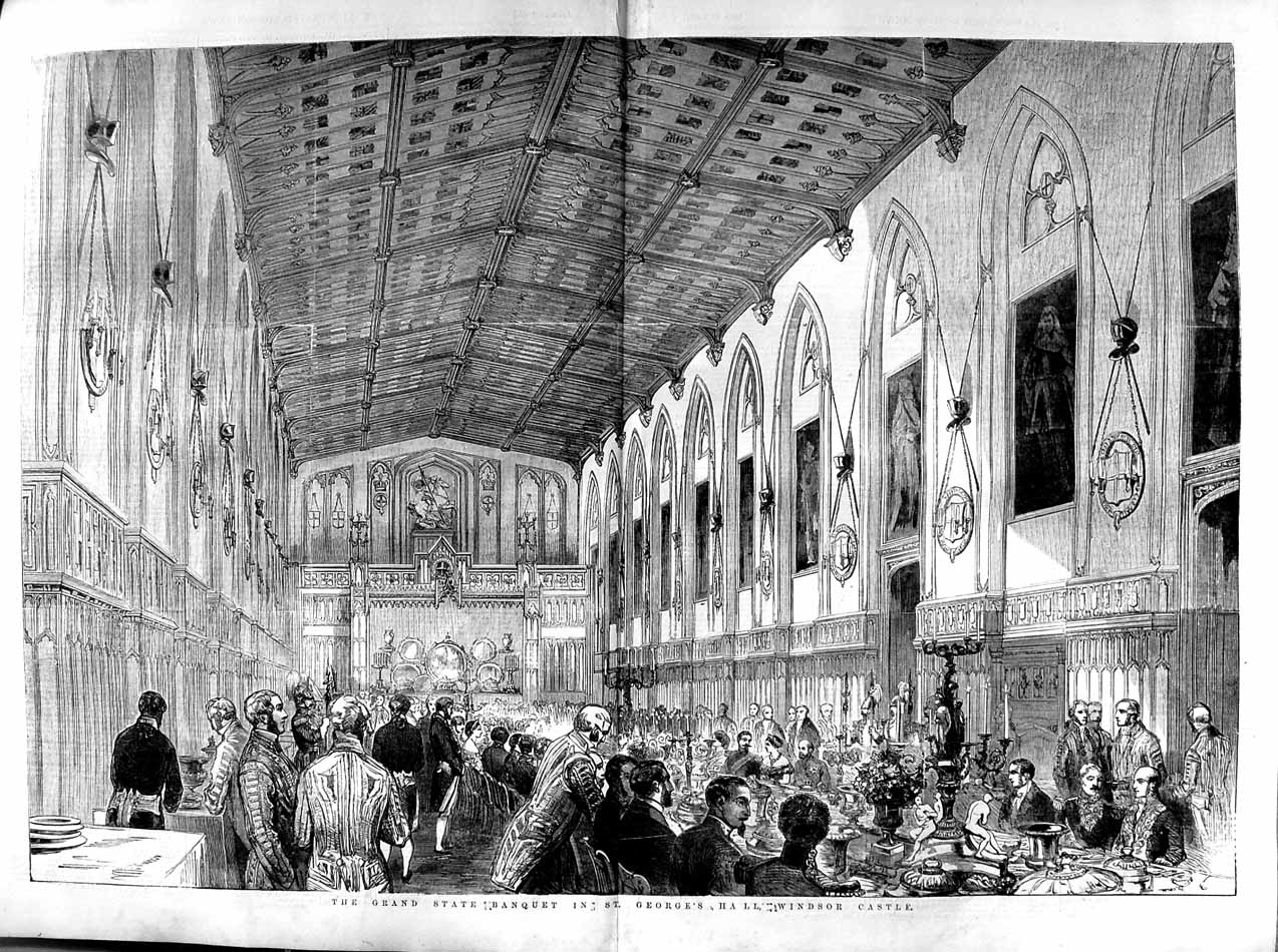 Antique Print *3193 1855 Grand State Banquet George'S Hall Windsor Castle