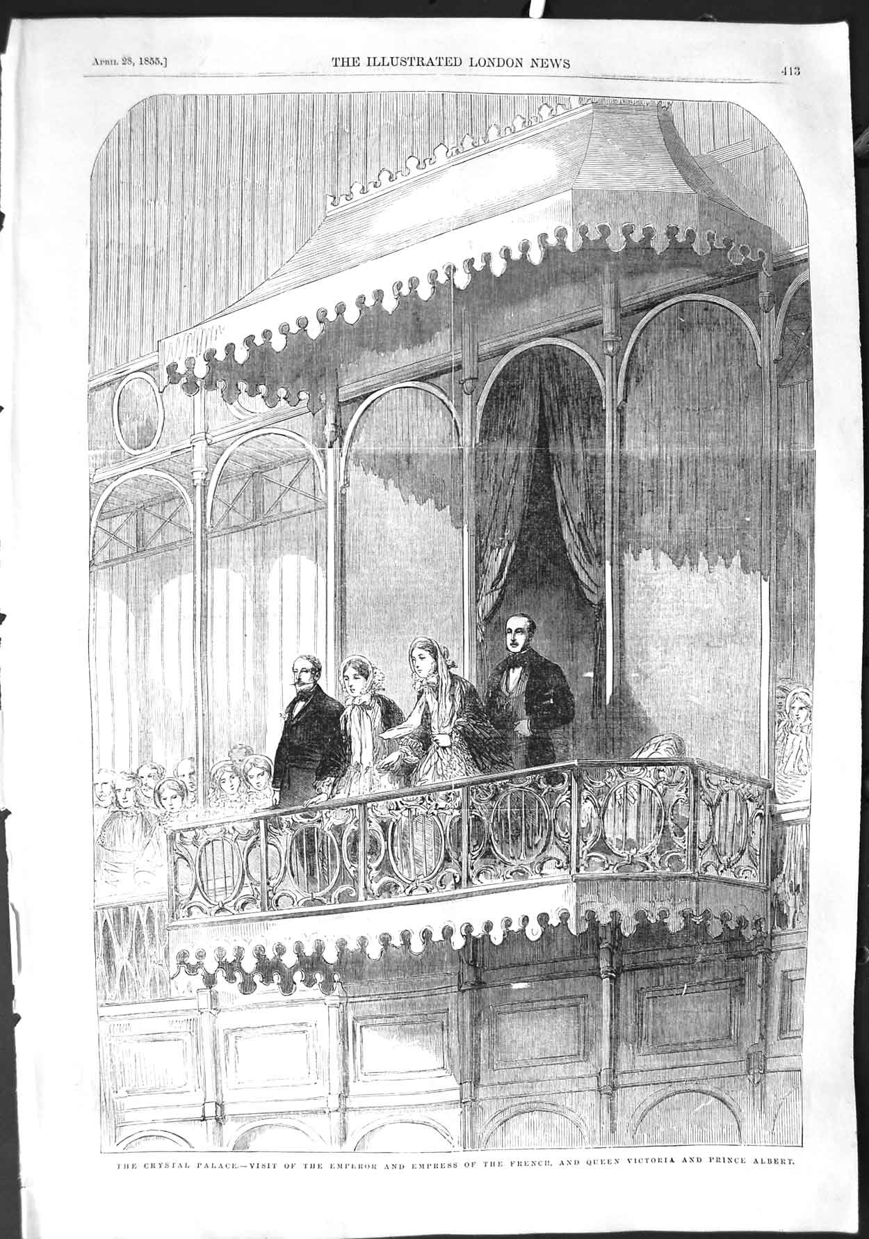Old Antique Print 1855 Crystal Palace Emperor French Queen Prince Albert 19th