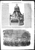 Original Old Antique Print 1855 Imperial State Bed Windsor Castle Opera London