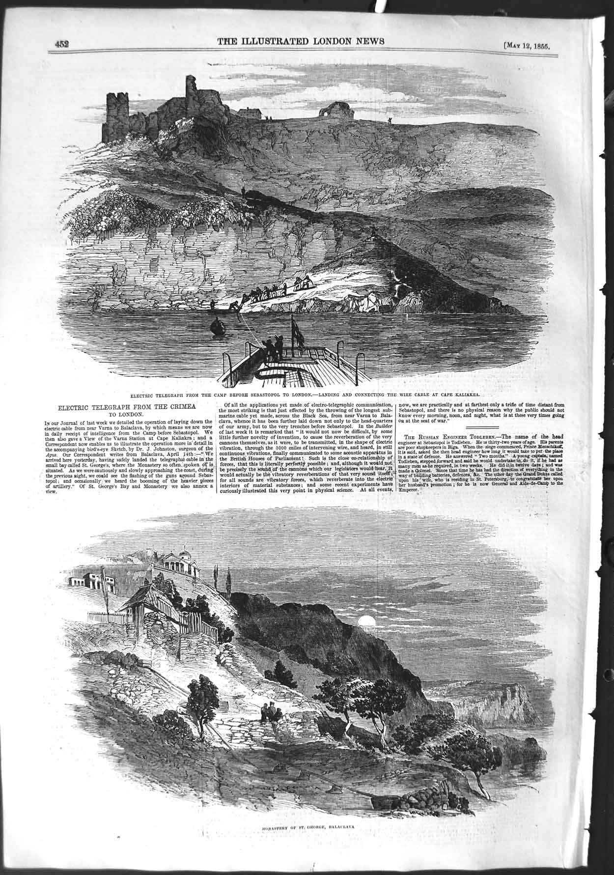 Old Antique Print 1855 Telegraph Sebastopol Kaliakra Monastery Balaclava 19th