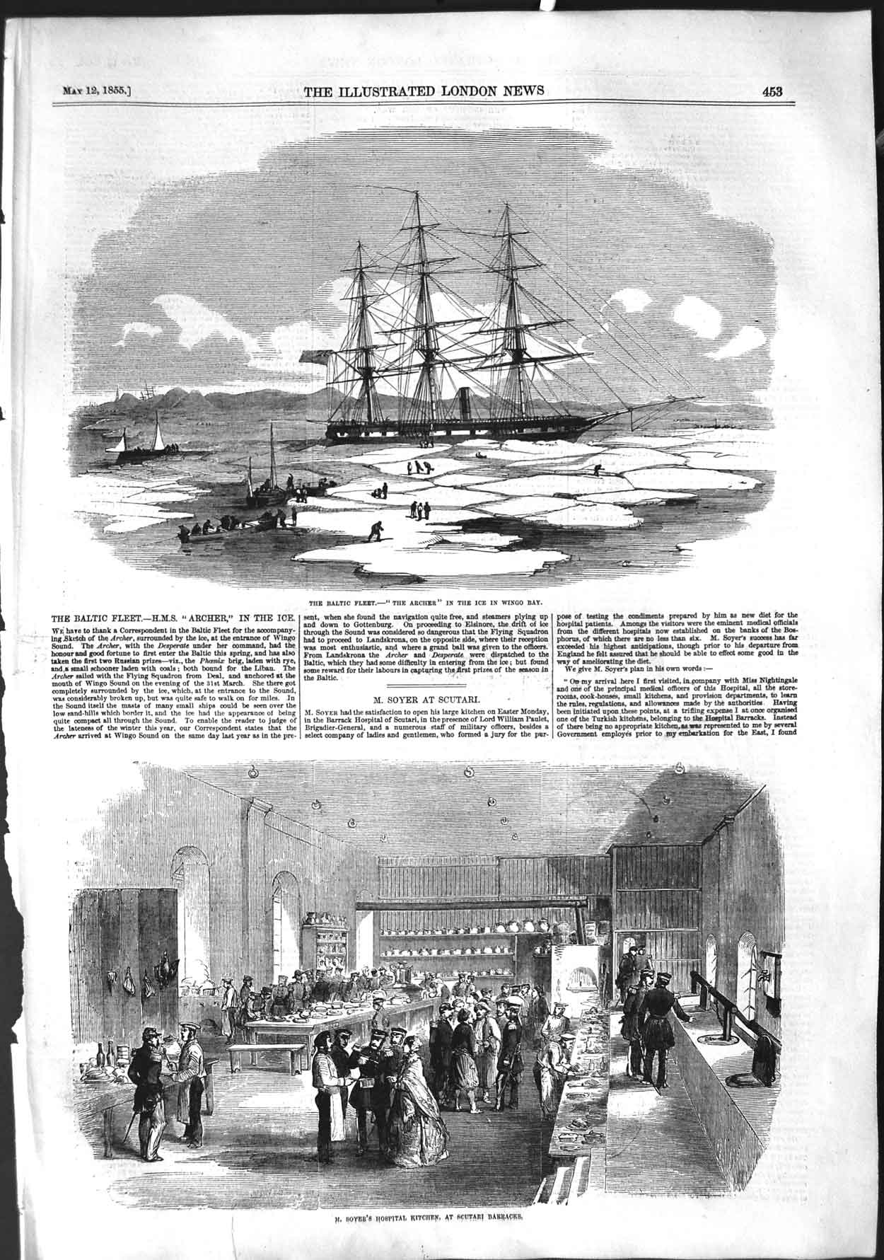 Old Antique Print 1855 Baltic Fleet Ship Wingo Bay Soyer Hospital Kitchen 19th