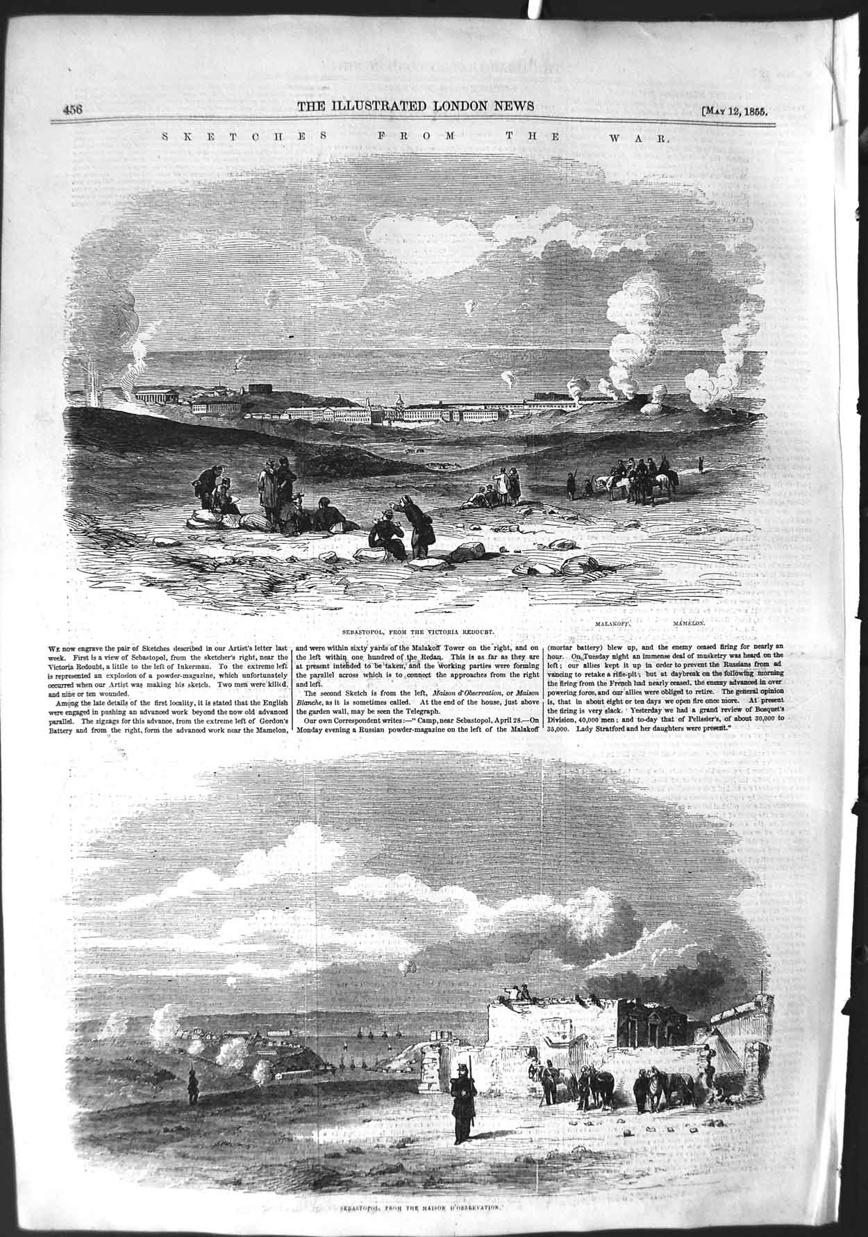 Old Antique Print 1855 Sebastopol Victoria Redoubt Maison D'Observation 19th