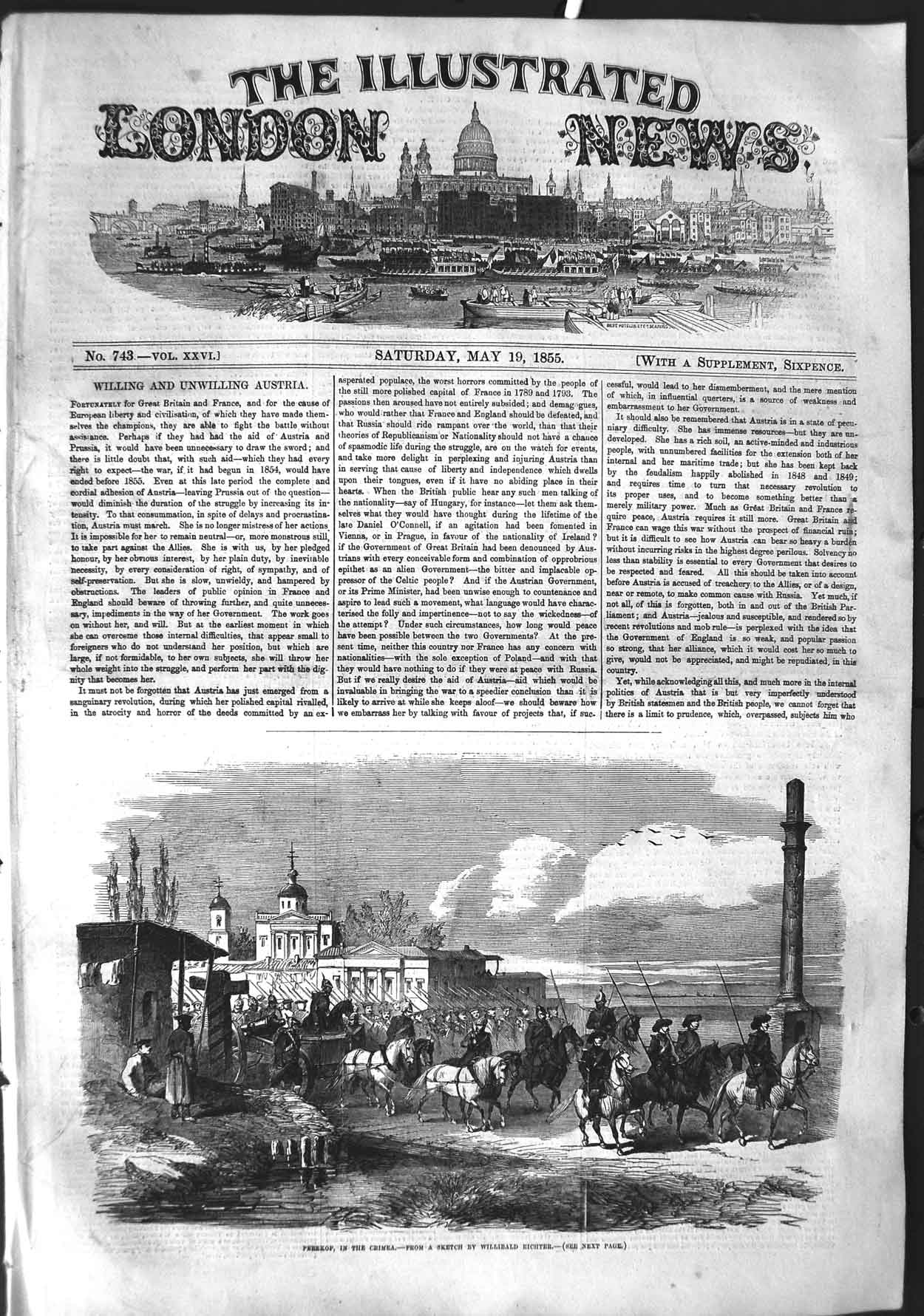 Original Old Antique Print 1855 Perekop Crimea War Siers Horses Richter Art