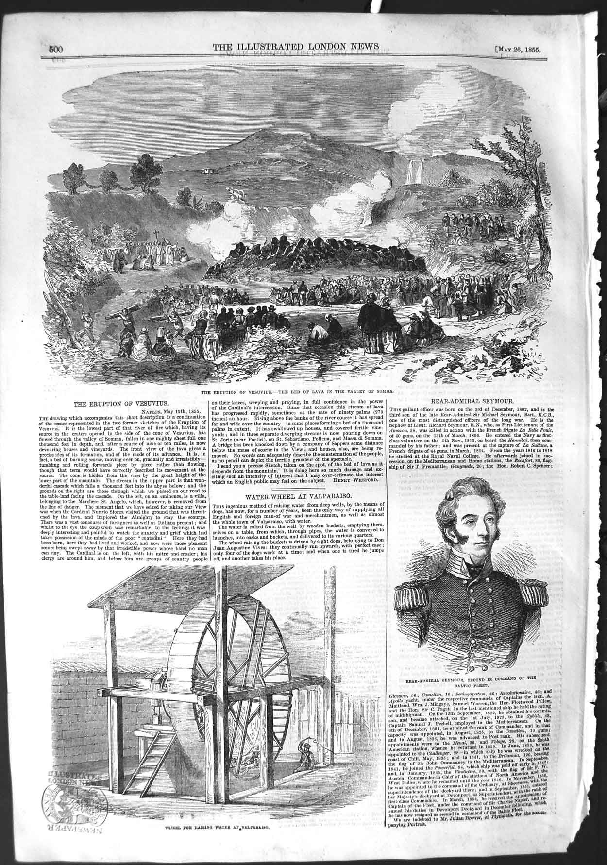 Old Antique Print 1855 Eruption Vesuvius Lava Volcano Seymour Valparaiso 19th