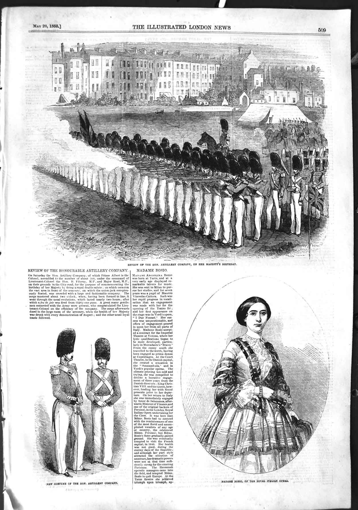 Old Antique Print 1855 Hon.Artillery Copany Queen Birthday Costume Bosio 19th