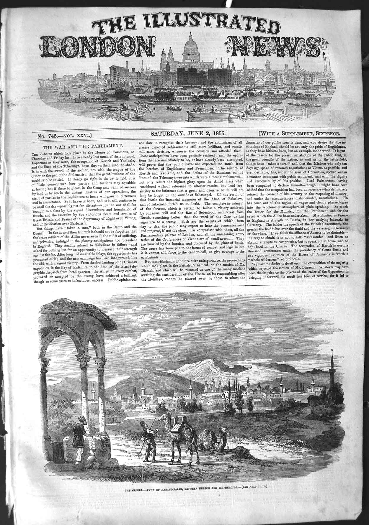 Old Antique Print 1855 Crimea War Karasu-Bazar Kertch Simpheropol Camel 19th