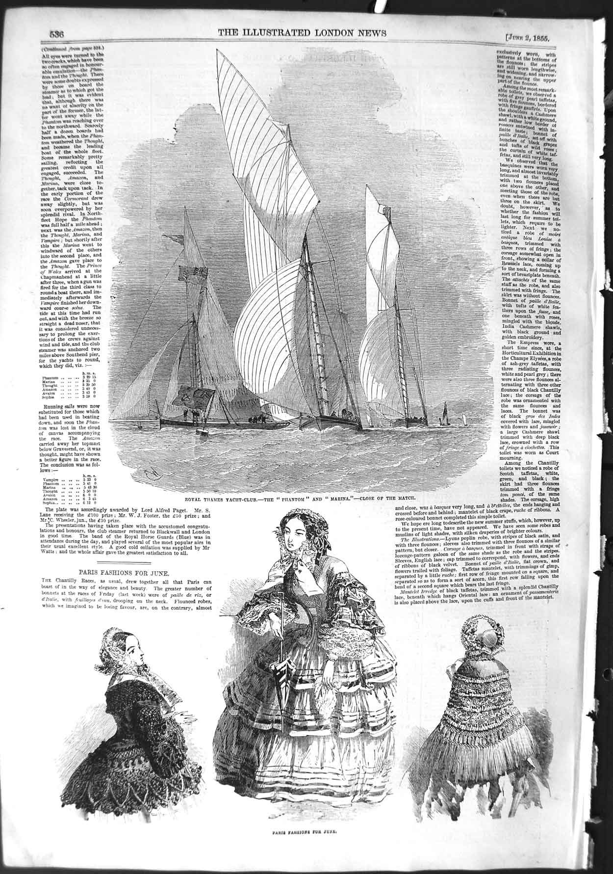 Original Old Antique Print 1855 Royal Thames Yacht Club Phantom Marina Fashion