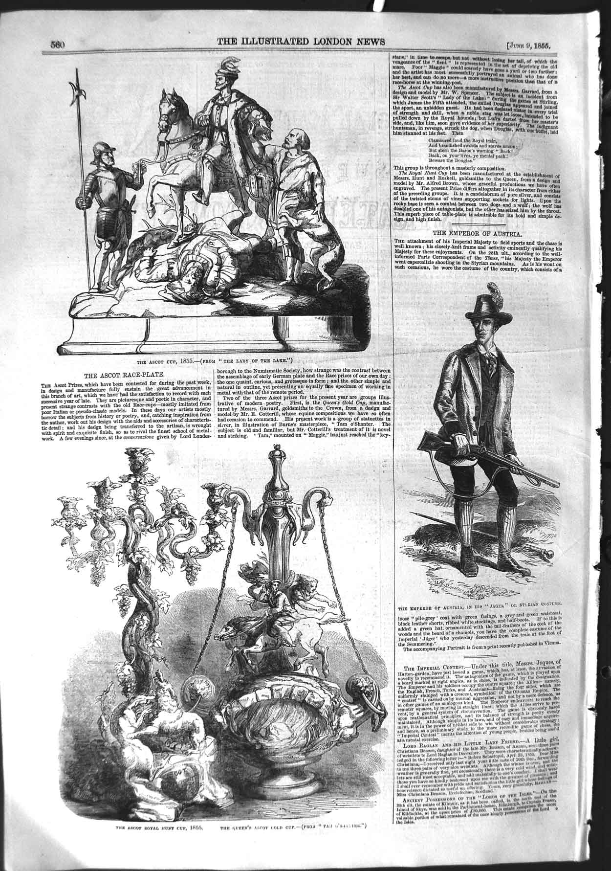 Original Old Antique Print 1855 Ascot Queen Cup Emperor Austria Syrian Costume