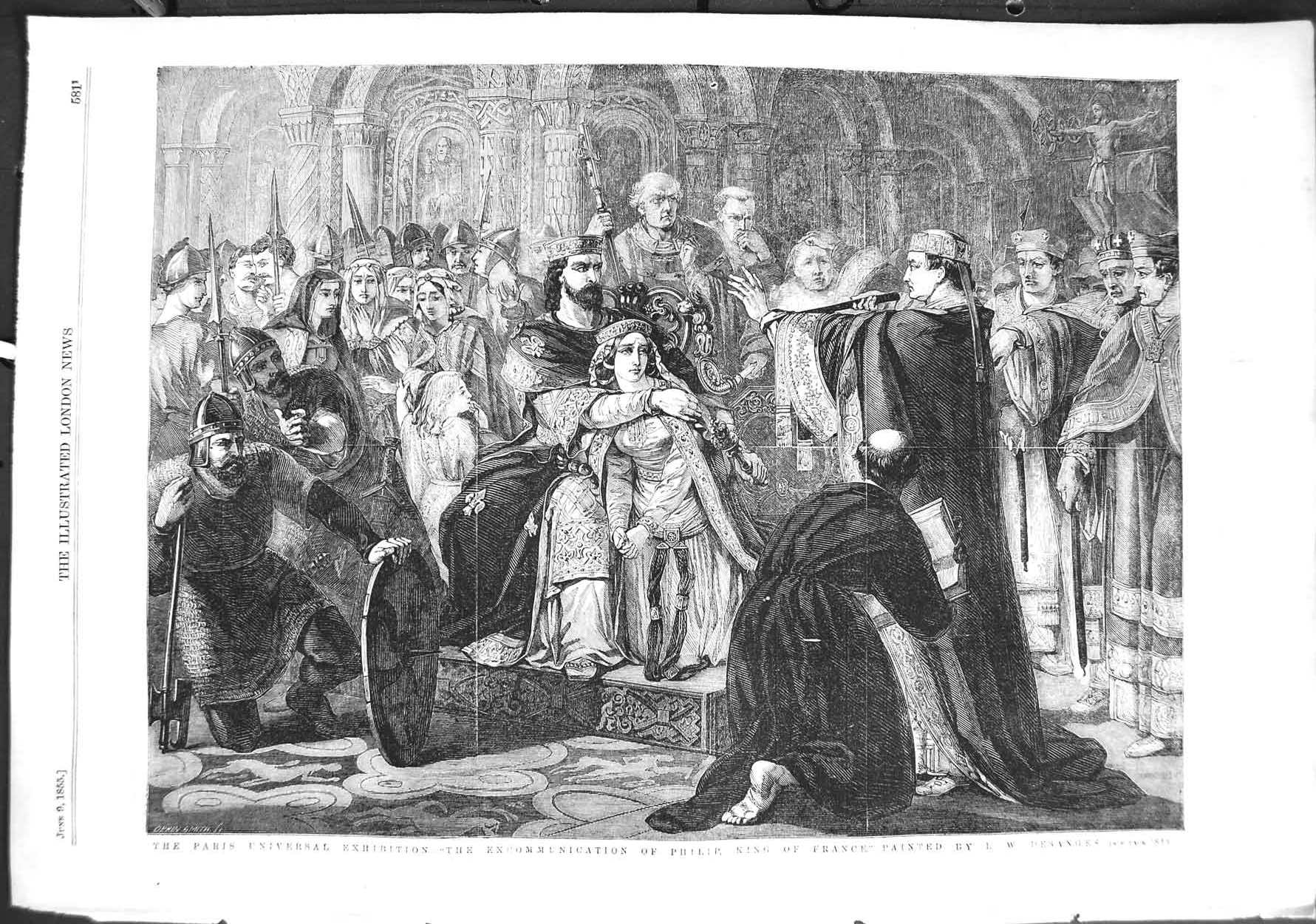 Old Antique Print 1855 Paris Excommunication Philip King France Desanges 19th