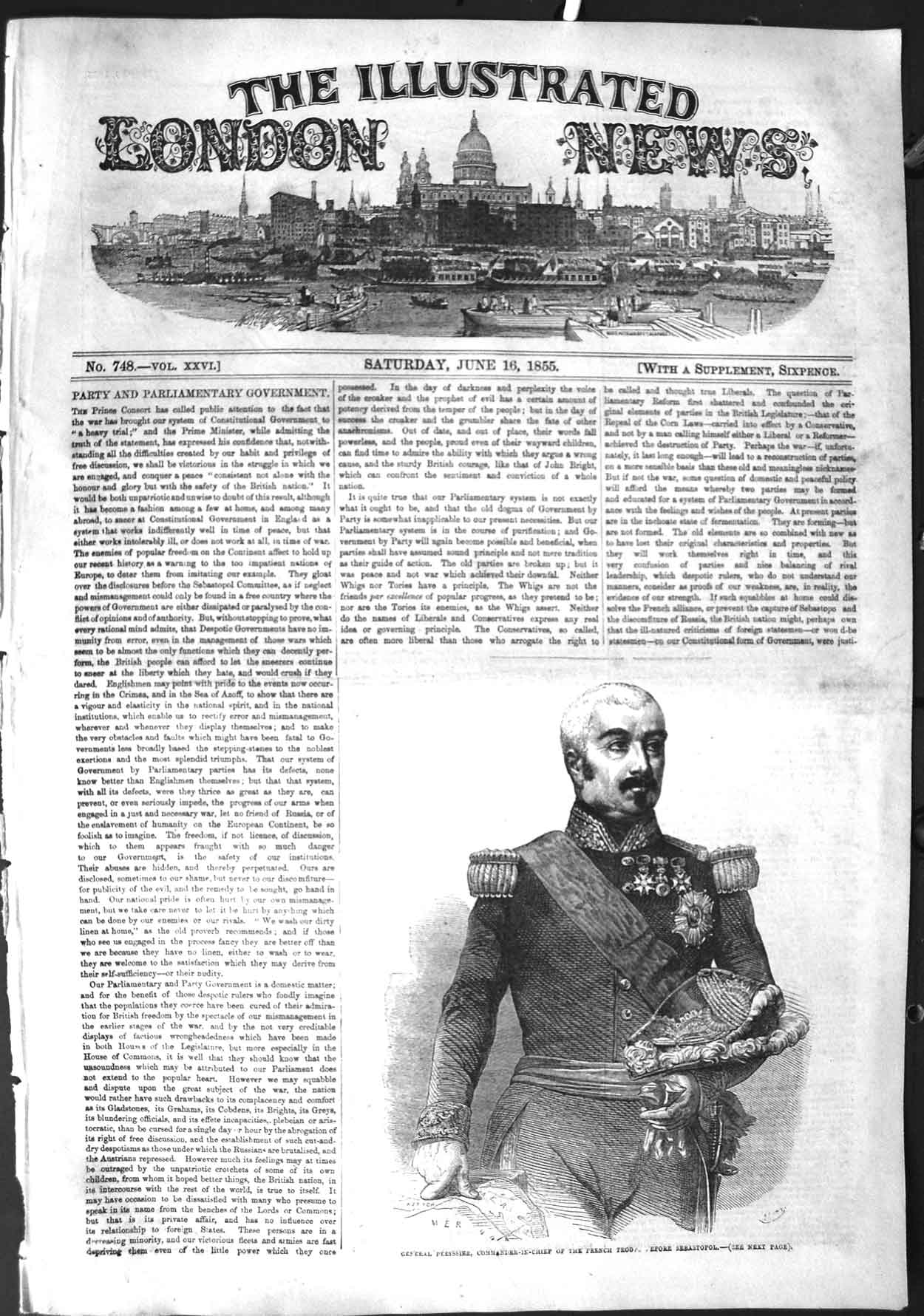 Old Antique Print 1855 General Pelissier Commander-In-Chief French Army 19th