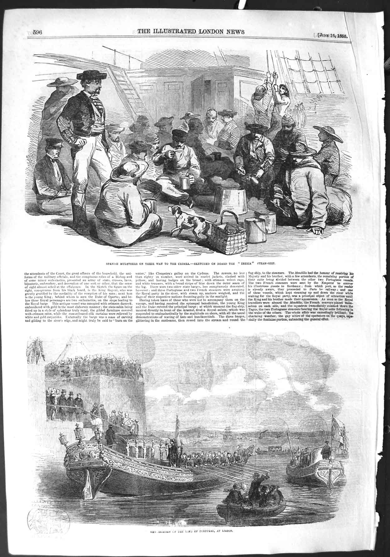 Old Antique Print 1855 Spanish Muleteers Crimea War King Portugal Lisbon 19th