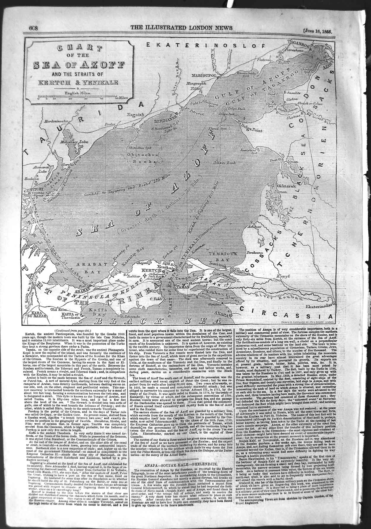 Old Antique Print 1855 Map Chart Sea Azoff Kertch Yenikale Crimea Cossack 19th