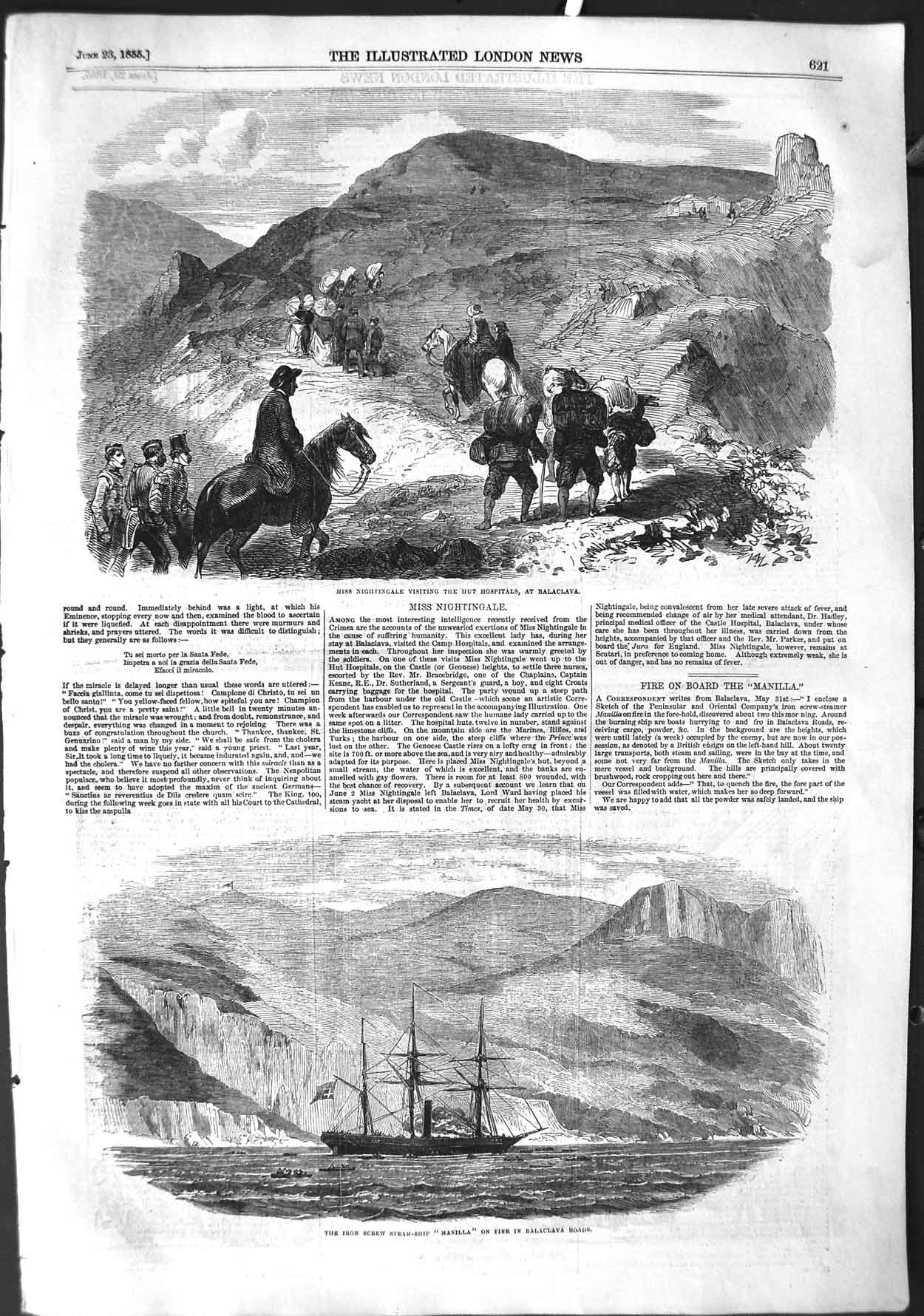 Original Old Antique Print 1855 Nightingale Hut Hospital Balaclava Manil 19th