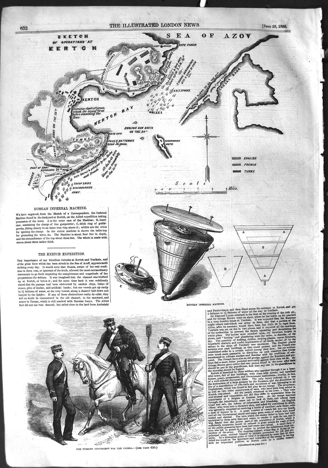 Original Old Antique Print 1855 Azov Kertch War Turkish Siers Russian Infernal