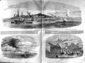 Original Old Antique Print 1855 Town Harbour Kertch Market-Place Ship Minna