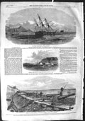 Old Antique Print 1855 Merchantmen Ships Yenikale Azoff Citadel War Guns 19th