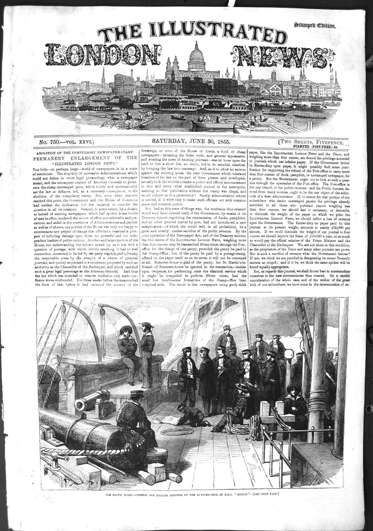 Original Old Antique Print 1855 Baltic Ships War French English Officers Merlin