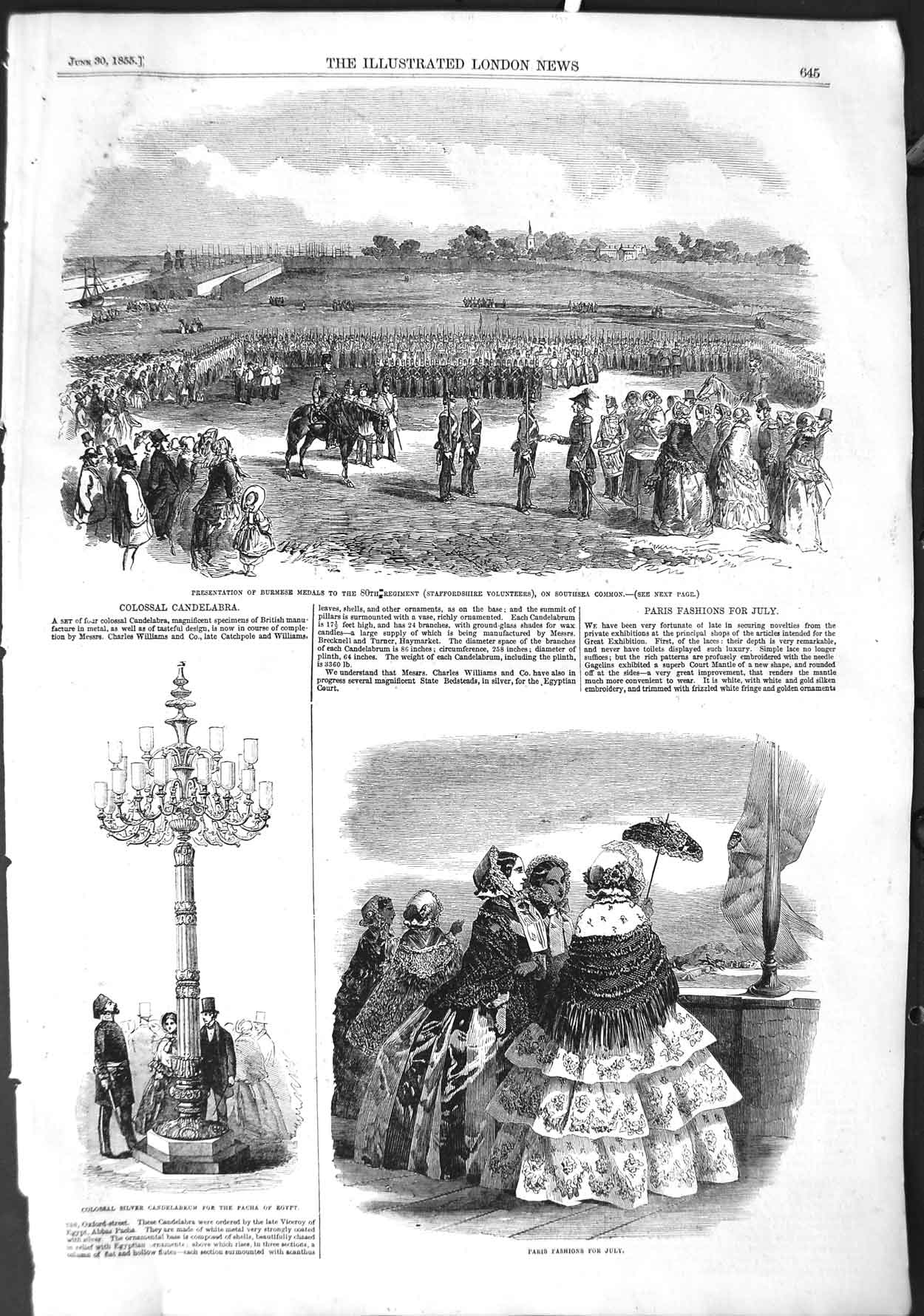 Original Old Antique Print 1855 Burmese Medals War Staffordshire Paris Fashion