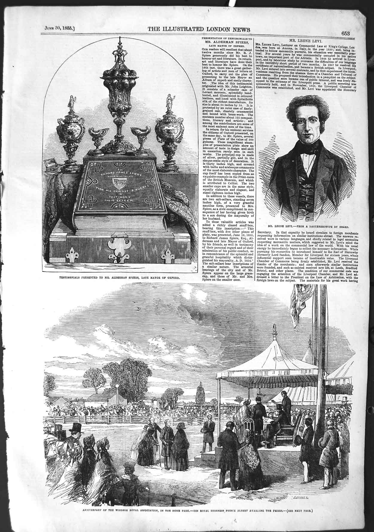 Old Antique Print 1855 Windsor Prince Albert Alderman Spiers Leone Levi 19th