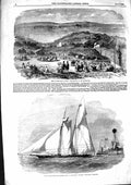 Original Old Antique Print 1855 Fete Ryde Wight Royal Thames Yacht Shark Mouse