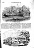 Original Old Antique Print 1855 War Steamer Ship Limehouse Fete Bradle Victorian