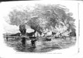 Original Old Antique Print 1855 Burning Kertch War Ship Transport Trent Boats