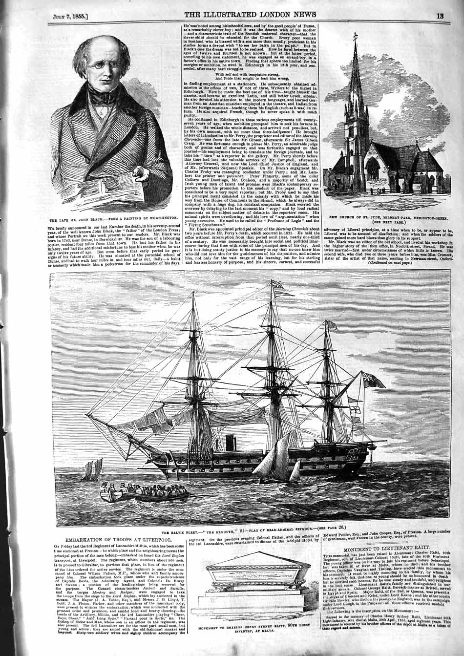 Old Antique Print 1855 John Black Exmouth Baltic Ship Seymour Raitt Jude 19th