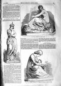Original Old Antique Print 1855 Sculpture Queen Waters Harp Mother Baby Science